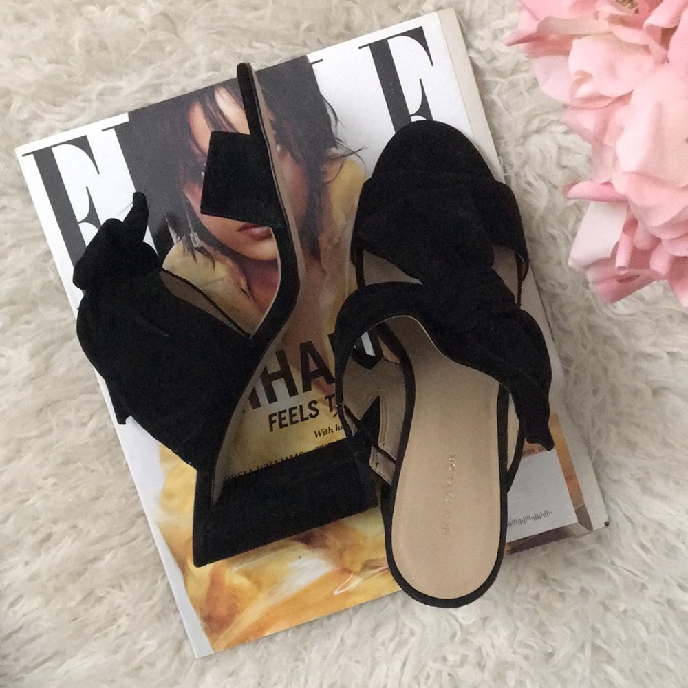 NIB • ANN TAYLOR Black Bow Heeled Slides - Picture 6 of 16